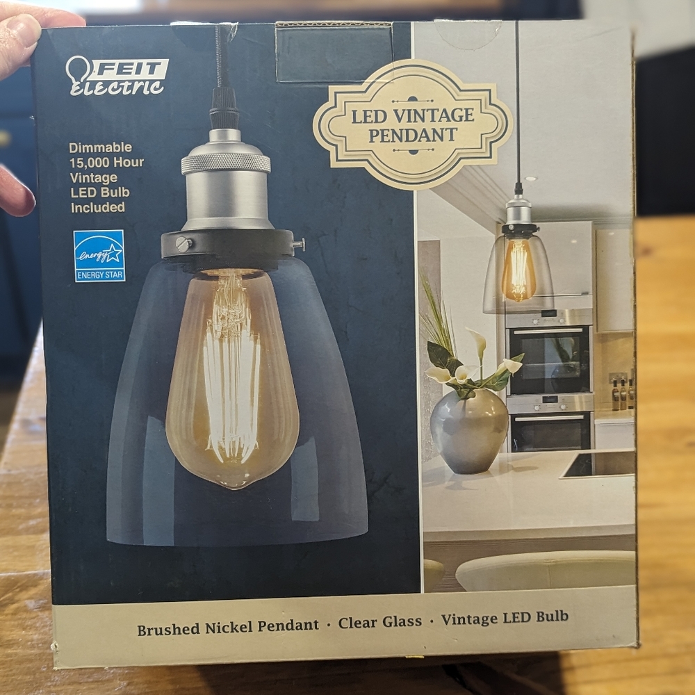 Feit Electric LED Pendant Light Brushed Nickel Vintage Style Light Hanging Light